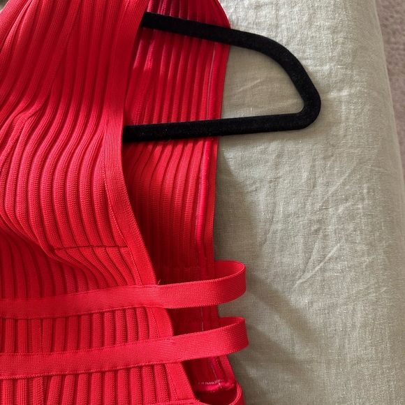 Bebe Vibrant Red Plunge Neck Bandage Dress - Picture 5 of 6